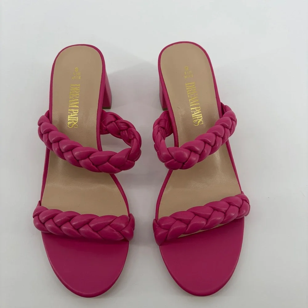 Dream Pairs Womens 8 Pink Sandals Braided Block Heel Mule